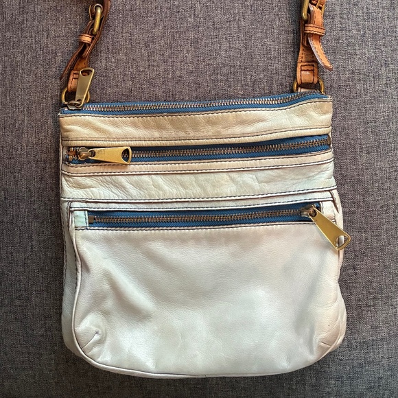 Leather Fossil Purse Blue Crossbody Adjustable - Picture 1 of 8